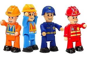 FUNERICA Toy Figures & Playsets - Firefighter, Police, Sanitation, Construction Worker - Play People Figures for Toddlers & Kids - Little People Toy Figurines - Mini People Community Helpers (4-Pack)