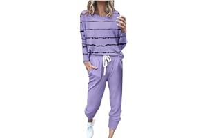 JXSOYEN 2 Piece Outfits for Women Crewneck Long Sleeve Tops Long Pants Lounge Sets with Drawstring Tracksuit Jogger Sets