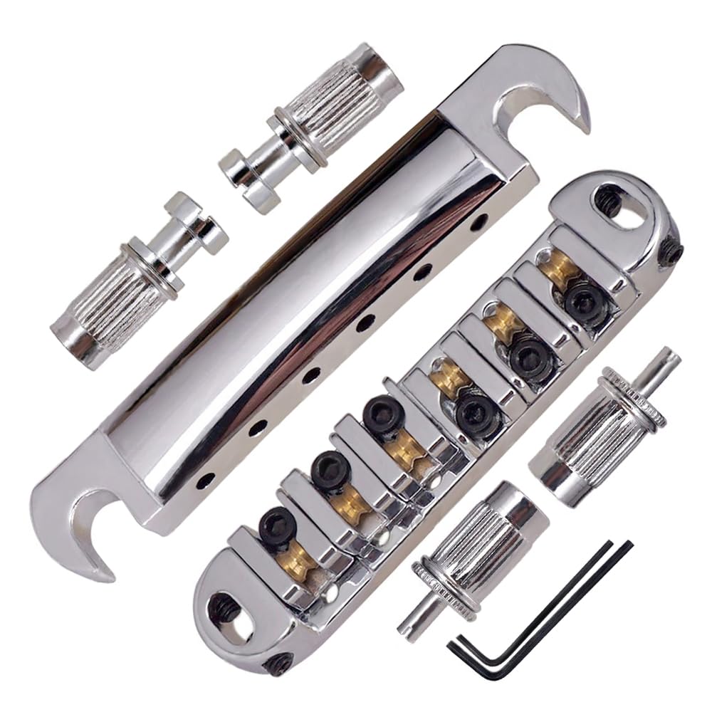 ABR-1 Tune-o-matic Bridge Tailpiece Stop Roller Saddle Bridge Bar For Les Paul Guitar parts (Chrome) — image 1