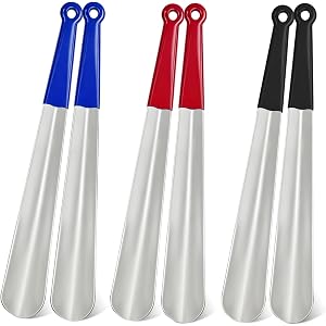 ideayard 6 Pack 12 Inch Metal Shoe Horn, Stainless Steel Shoehorn with Rubber Grip & Hanging Hole, Portable Shoe Helper for H