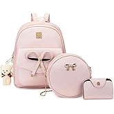 MACCINELO Cute Leather Mini Backpack Purse for Women Bowknot Small Backpack for Girls gift Rucksack Ladies Shoulder Bag 3pcs