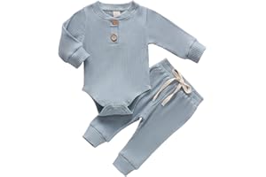 MA&BABY Newborn Baby Boy Girl Clothes Ribbed Knitted Cotton Long Sleeve Romper Long Pants Solid Color Fall Winter Outfits