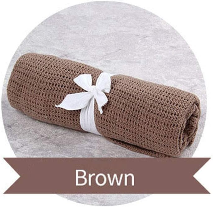 YHna Baby Blanket 8 Colors Safety Cotton Crochet Prop Bed Supplies Sleeping Sheet Infant Wrap Baby Blankets(Brown)