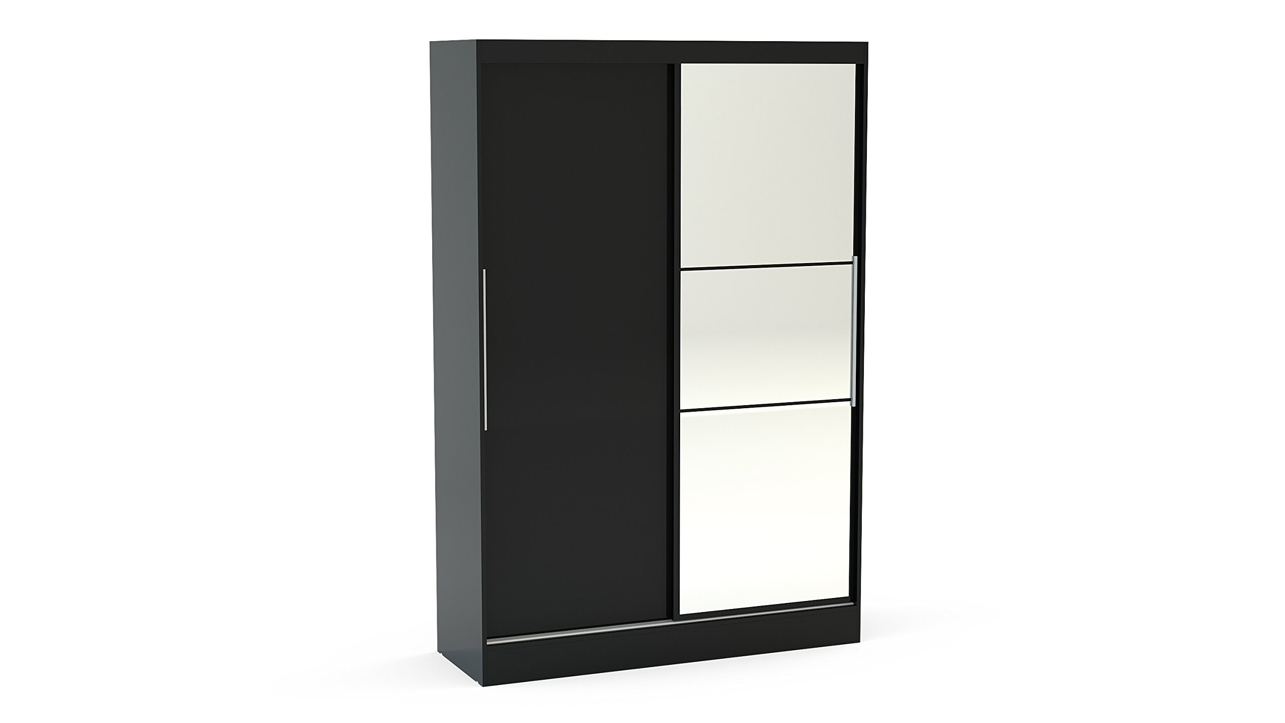 Birlea Lynx 2-Door Sliding Wardrobe With Mirror - High-Gloss, Black