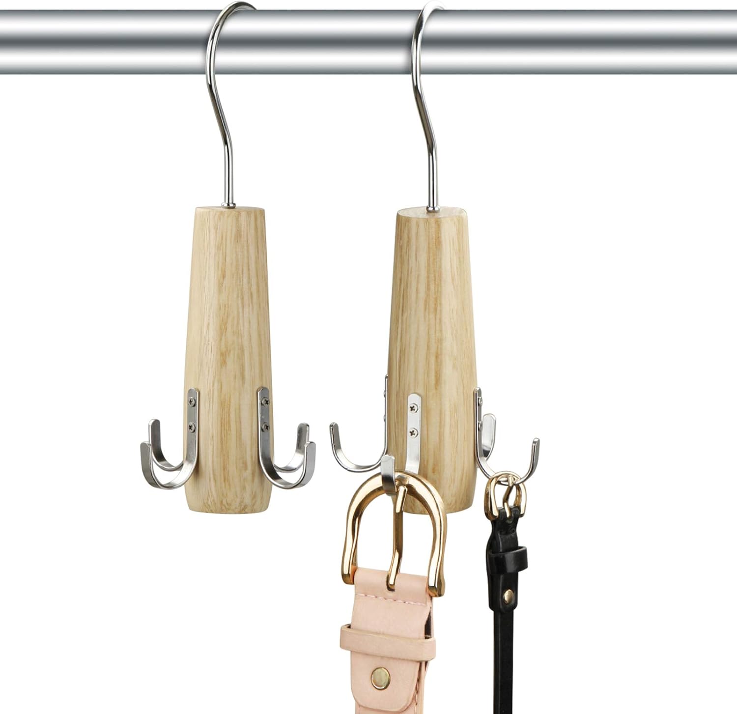 Amazon Com Huaqi Belt Hanger Belt Racks Wooden Closet Accessories Organizers Storage Holders With 4 Hooks For Belts Tie Scarves Tank Top And Jewelry 2 Natural Home Kitchen