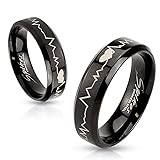 Heartbeat Stainless Steel Black IP Laser Etched