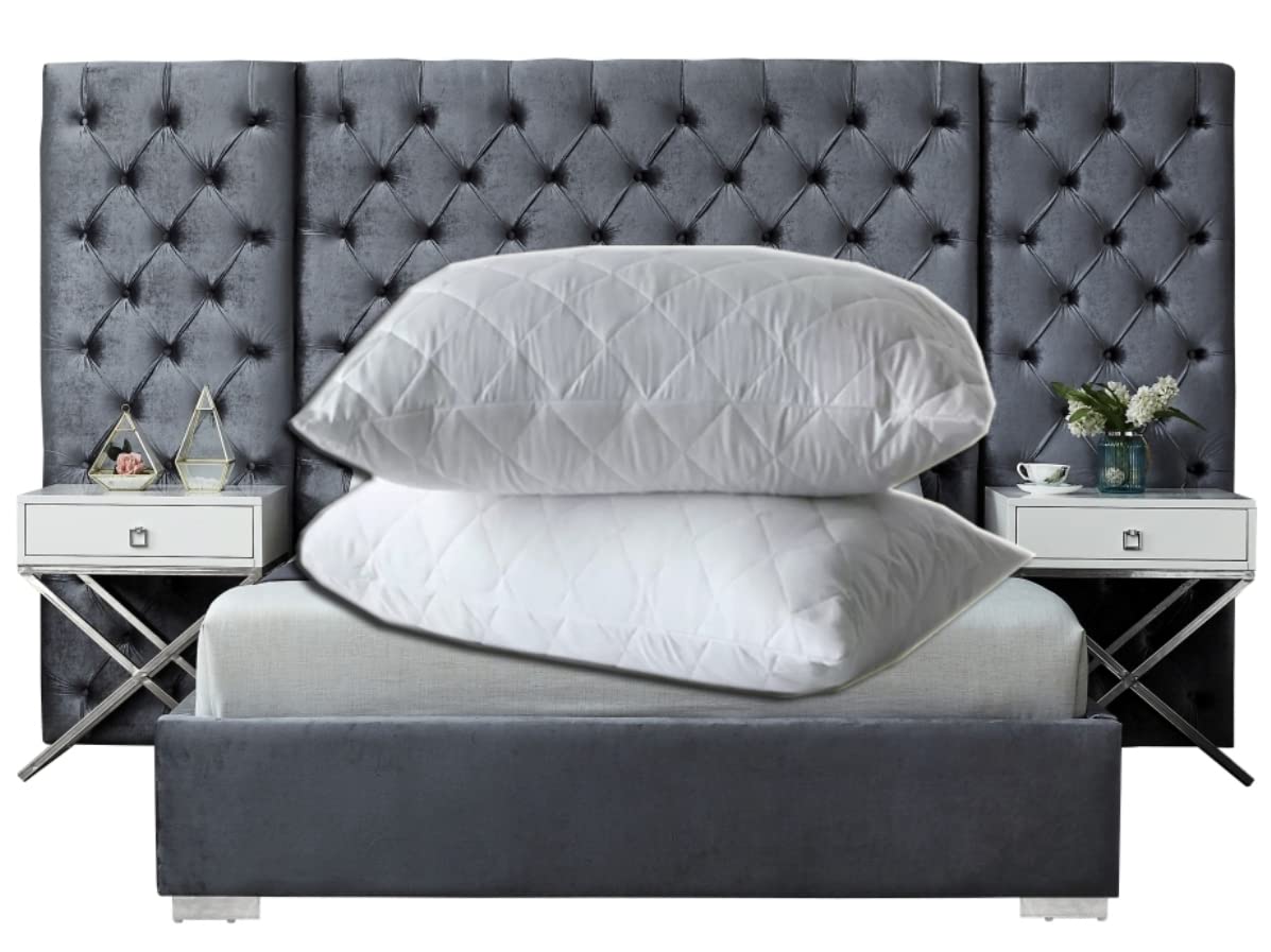 2pk100% Quilted Waterproof Pillow Protector Topper Hypoallergenic Super Soft -Breathable & Noiseless Pillow Cover Stretches Support size 50x75cm Zipper Pillow Encasement - Quite & Dust Mite Proof