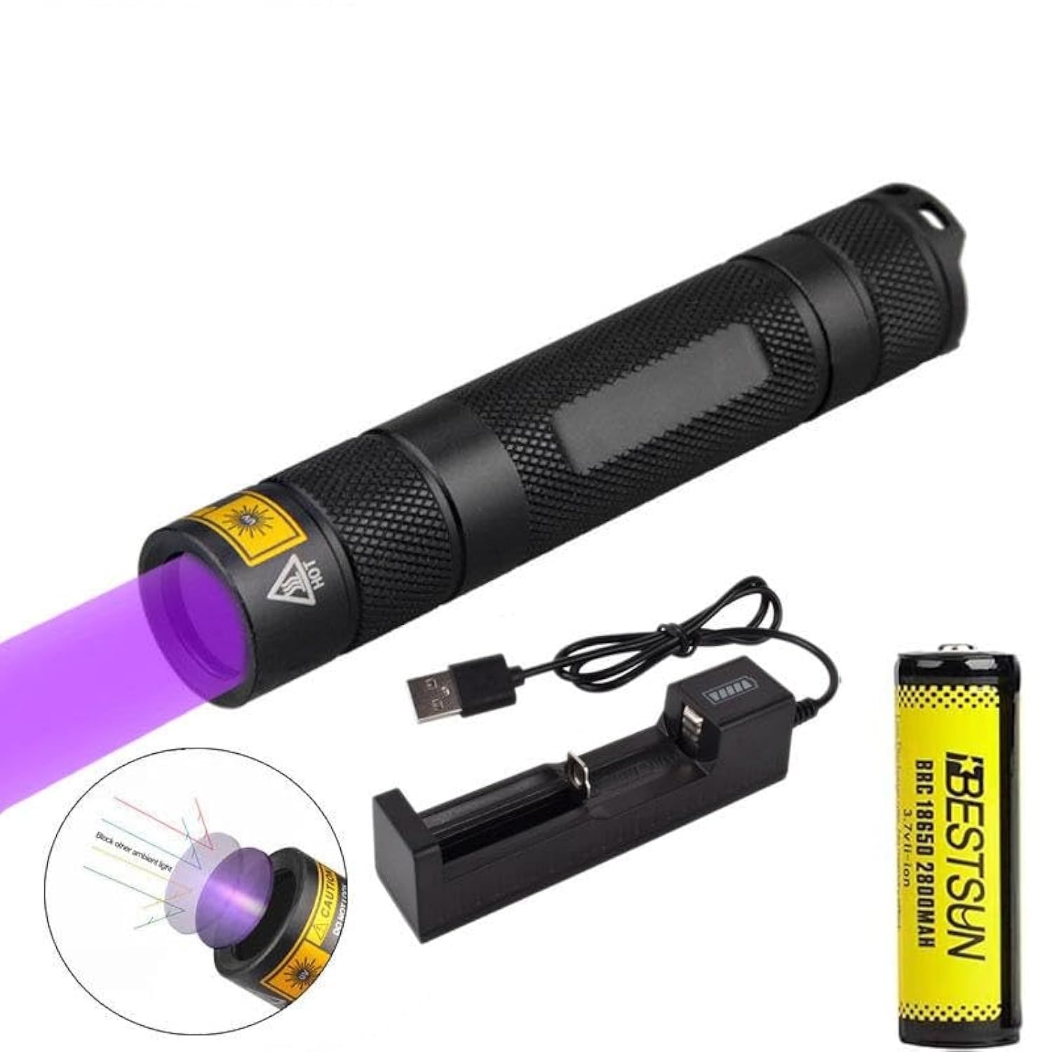 BESTSUN 365nm UV Torch Rechargeable, Ultraviolet Light Flashlight Professional LED Black Light Torches for UV Glue Curing, Scorpions, Photography, AC Leak Detector, Currency, Diamond, Jade