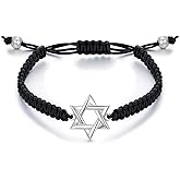 PDTJMTG Star of David Bracelet Sterling Silver Jewish Adjustable Nylon Rope Bracelet for Men Women