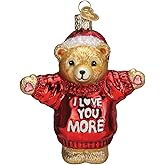 Old World Christmas I Love You More Bear Glass Blown Ornament for Christmas Tree, Handcrafted Holiday Decoration, Valentines Day Collection