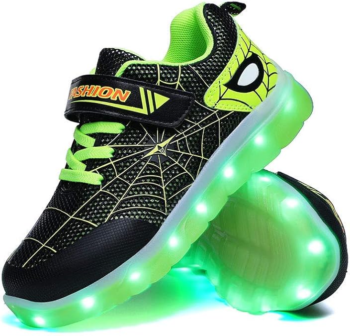 YUNICUS Kids Light Up Shoes Led Flash Sneakers with Spider