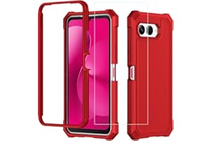 Aulzaju for T-Mobile Revvl 8 5G Phone Case with Screen Protector,Revvl8 Case Front Soft Bumper PC Hard Back Full Body Protection,Rugged Military Grade Shockproof Corner Cover for Tmobile Revvl 8 Red