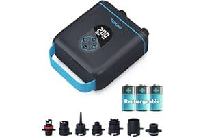 TOPUMP Rechargable SUP Pump TPS260, 20PSI Electric Paddle Board Pump with Auto-Off, Dual Stage Inflation & Deflation,12V DC Car Connector & Type-C for Paddle Board,Kayak,Wing & Kite,Tent,Boat,Mattress