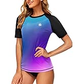 AOBUTE Women Short Sleeve Rash Guard Gradient Sun Protection Swim Shirts