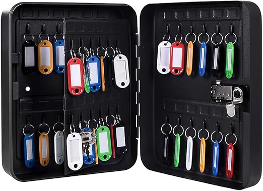 Amazon Com Key Cabinet Wall Mount Key Storage Lock Box With Combination Lock Metal Key Organizer Box For 48 Keys Black Kitchen Dining