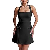 BORIFLORS Women's Sexy Square Neck Halter Mini Dress Backless Corset Party Short Dresses