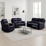 Bravich Black Bonded Leather 3 Seater Reclining Sofa Couch Armrest Footrest view 7