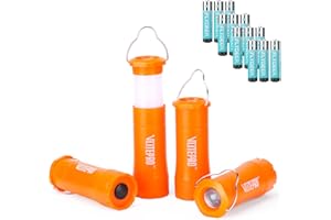 Vlitepro Mini Camping Lantern Flashlight, 4 Pack LED Zoomable Flashlights, AAA Battery Powered Torch with Hook, Emergency Light for Hurricane Supplies, Outdoor, Night Light, Batteries Included, Orange