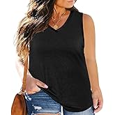ForHailey Women's Plus Size Tank Top Summer V Neck Sleeveless Tee Shirts Casual Soft Loose Blouse