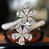Rhinestone Flower Ring for Women Adjustable Cubic Zirconia Cocktail Gold Ring Sparkling Crystal Silver Open Wrap Statement Ring