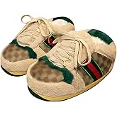 YSLEN Sneaker Slippers for Men and Women Warm Non-Slip Fluffy Slippers for Indoor Outdoor Plush Shoes (khaki)