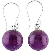 DEVMUKTI 925 Sterling Silver Earrings for Women, Natural Amethyst Gemstones Dangle Earrings, Cabochon Healing Crystals Stones, Handmade, Minimalist, February Birthstones, Jewelry Gifts for her