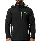 Men's Zip Up Softshell Jackets Fleece Lining Waterproof Hooded Jacket Black Windbreaker Men Mul-Pockets Medium