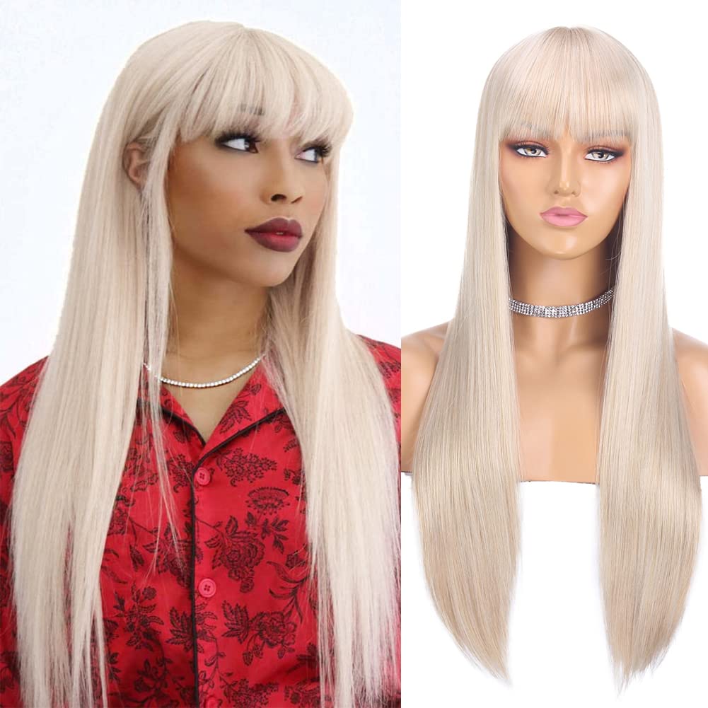 Xtrend 26 Inch Long Straight Wigs with Bangs for Women Girls Cosplay Costume Daily Wear Synthetic Wig with Fringe Straight Heat Resistant Synthetic wigs