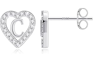 Anoup Heart Initial Stud Earrings - Gifts for Girls, Sterling Silver Post 14K Gold Plated All Over Hypoallergenic | CZ Simulated Diamond Stud Earrings | Birthday Gifts for Girls Kids Toddlers