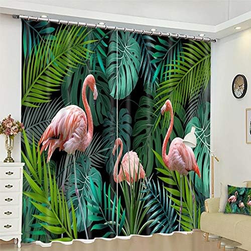 遮光カーテン3dバナナの葉フラミンゴ印刷熱絶縁ノイズ削減カーテン 超激安特価 2枚のパネル セット H270cm リビングルームベッドルームに適し A W400