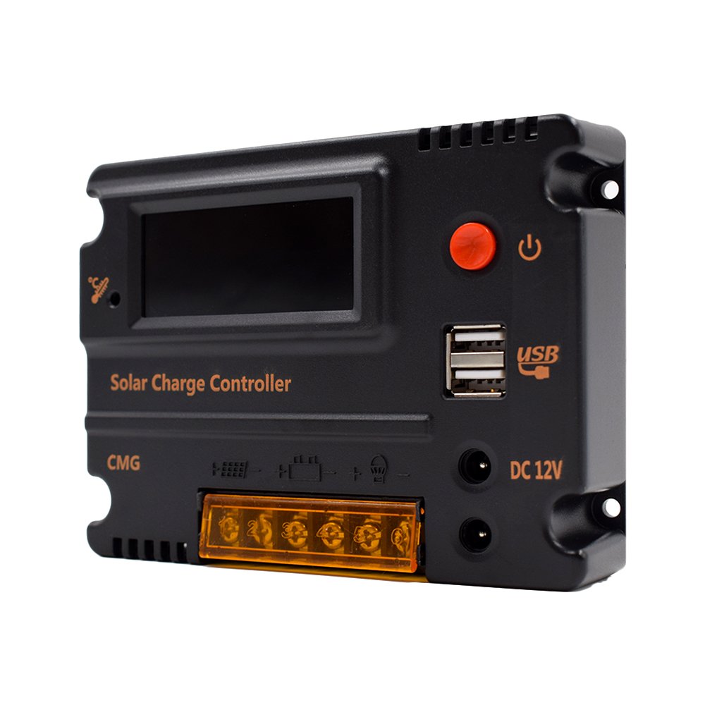 COSSCCI 10A 12V/24V Solar Charge Controller, Solar Panel Battery Intelligent Regulator Auto Switch, LCD Display Intelligent USB Port, Overload Protection &Temperature Compensation