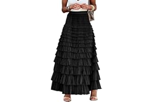 Gihuo Women's Long Maxi Tulle Skirts A Line High Waisted Tiered Layered Midi Skirt Mesh Ruffle Tutu Petticoat