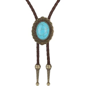 Mikovivi Bolo Tie for Men, Western Cowboy Bolo Necklace Adjustable Brown Braided Cord with Turquoise Classic Country Rodeo Ou