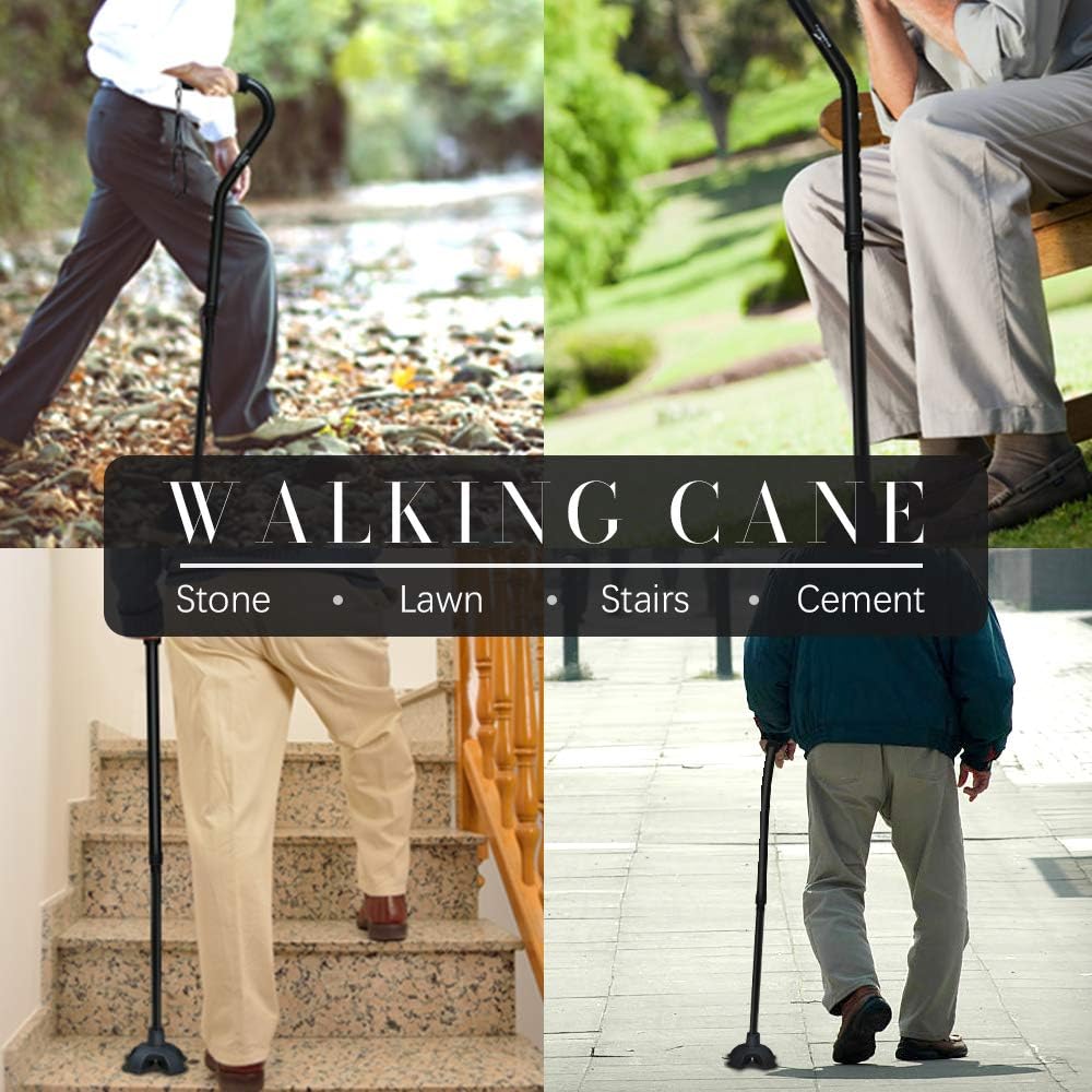 KingGear Adjustable Cane for Men & Women - Lightweight & Sturdy Offset Walking Stick - Mobility Aid for Elderly, Seniors & Handicap (Black): Health & Personal Care