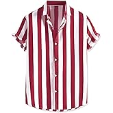 Lars Amadeus Men's Stripe Shirt Short Sleeved Color Block Button Down Beach Shirt