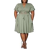 Women's Summer Plus Size 2 Piece Outfits Casual Short Sleeve Bandage Wrap Empire Crop Tops and Midi Skirt Sets