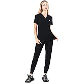Meidiero Scurbs for Women Set, Classic V-Neck Scrub Top & Jogger Pant, Cool Stretch Medical Uniform