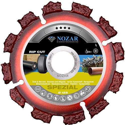 Nozar rip cut with the diameter of 125 mm and 22.23 mm bore (6702161), carbide cutting disc for wood with nails, hardwood, roofing felt, bituminous membranes, rubber, plastic and thin sheets, perfect for roofers and carpenters, red, 6702161 0 wattsW, 0 voltsV