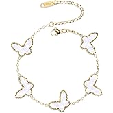 AICase 18K Gold Plated Clover Bracelet Dupes Gold/White/Black Bracelet Set for Women Flower Leaf Lucky Clover Bracelets Trendy Jewelry Birthday Gifts for Women/Mon/Friends