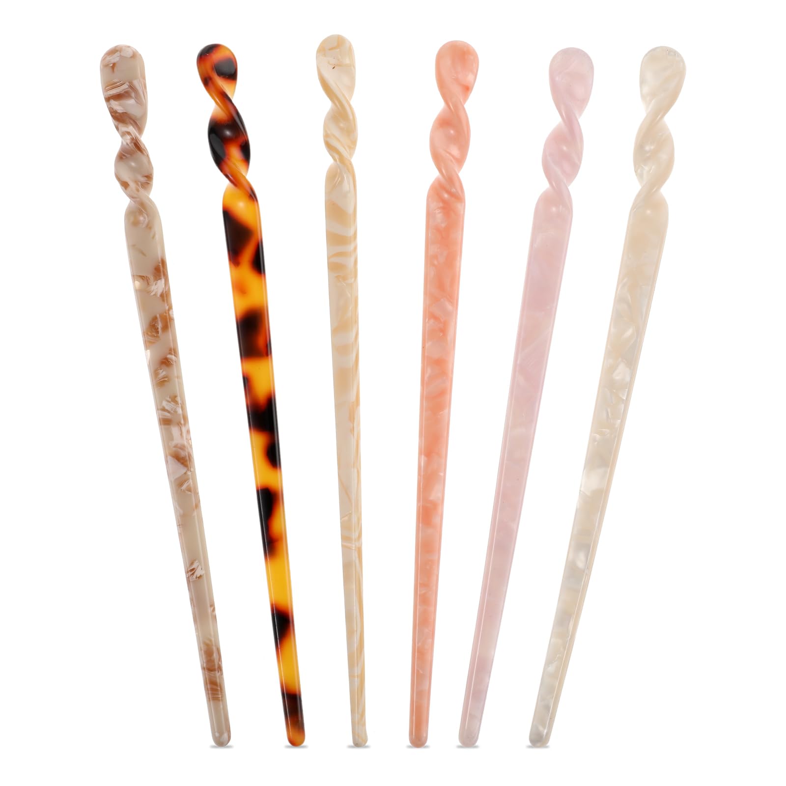 Vintage Leopard Print Acetate Hair Sticks - 6 Pcs Retro Hairpins for Long Hair & Buns