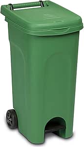 verdes – Cubo de basura para exteriores con ruedas resistentes y pedal