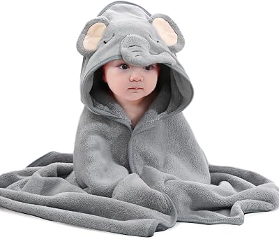 HiABsee Baby Towels with Hood Grey Elephant Ultra Soft 80x80cm