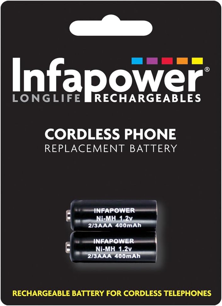 Infapower Lot de 2 Piles Rechargeables pour téléphone sans Fil 2/3 AAA