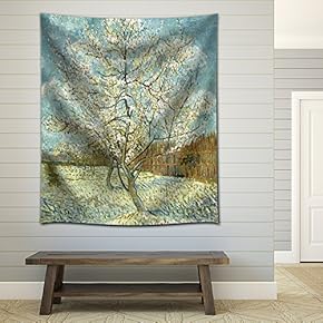 "The Pink Peach Tree by Vincent Van Gogh - Fabric Tapestry, Home Decor - 51x60 inches