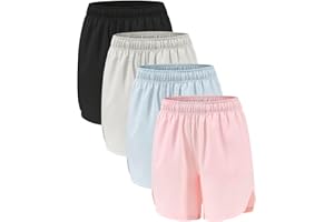 Celfaeree 4 Packs Girls Athletic Shorts with Pockets Running Active Shorts Dry-Fit, Sports Workout Shorts for Kids Teens