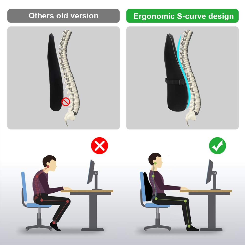 HONGJING Ergonomic Lumbar Support Pillow for Office Chair, Premium Memory Foam Back Cushion for Lower Back Pain Relief, with Breathable Mesh Cover for Car Seat, Wheelchair, Recliner