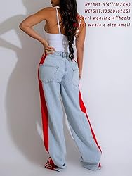Angsuttc Womens Jeans with Patchwork Stripes High