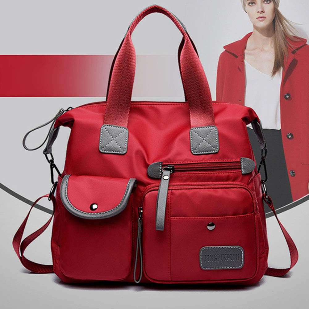 Multifunction Waterpoor Mummy Baby Diaper Nappy Tote Bag with Changing Pad Fashion Mummy Large Capacity Nappy Messenger for Baby Zipper Diaper Bag (Red)