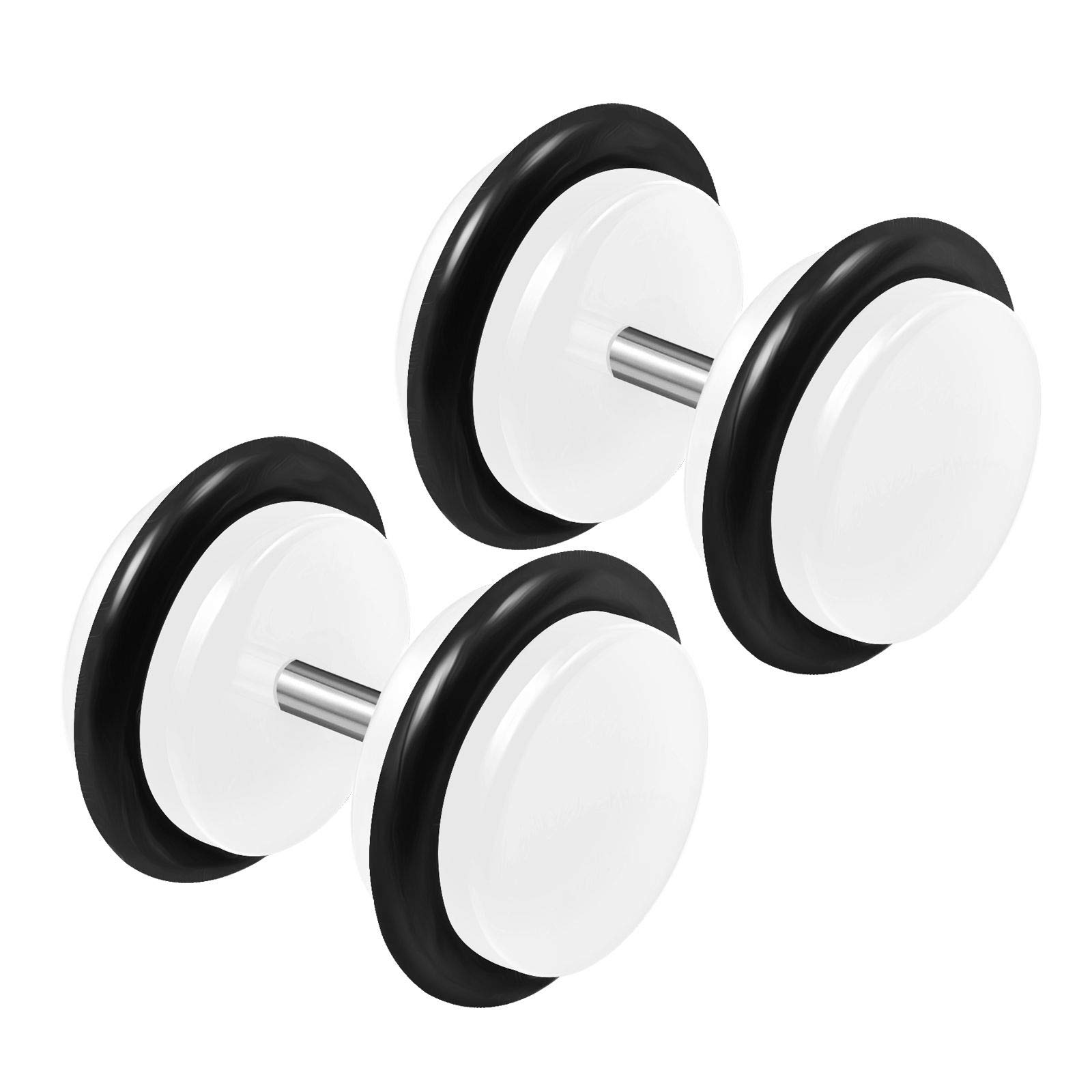 KJM FASHION 2PCS Acrylic White 16g 1.2mm 0g 8mm Black O-Rings Cheater Plug Earring Illusion Gauge Ear Lobe Piercing Jewellery 2074