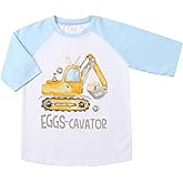 Sineeko Easter Shirt for Boys Girls Toddler Baby Kids 3/4 Sleeve Shirts Raglan Shirt Bunny Eggs-Cavator T-Shirt 2-7T